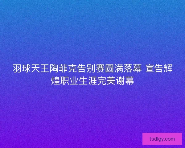 羽球天王陶菲克告别赛圆满落幕 宣告辉煌职业生涯完美谢幕